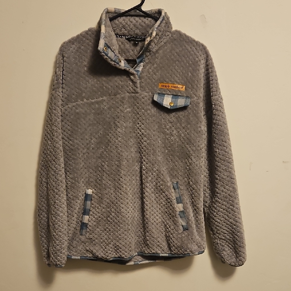 Simply Southern Sherpa Pullover Gray Quarter Snap Fleece Cozy Soft Jacket Women